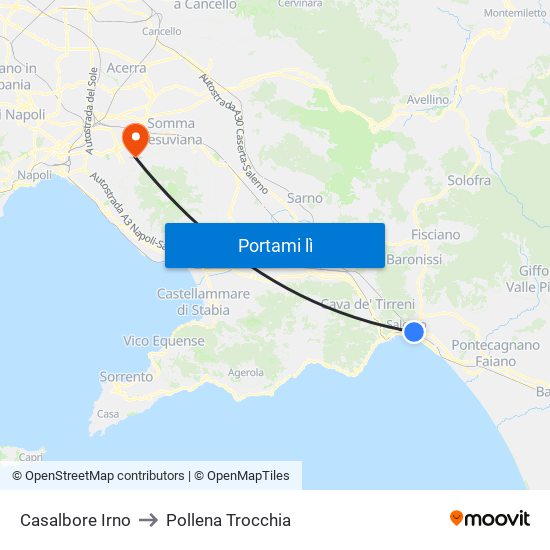 Casalbore Irno to Pollena Trocchia map