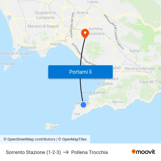 Sorrento Stazione (1-2-3) to Pollena Trocchia map