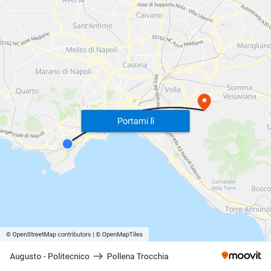 Augusto - Politecnico to Pollena Trocchia map