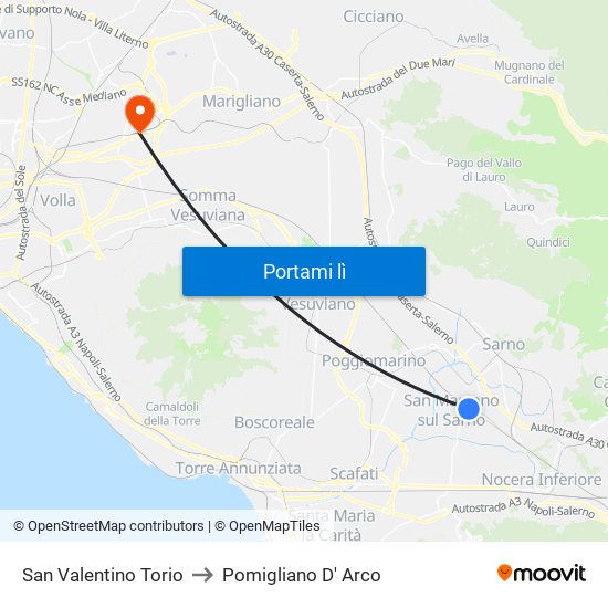 San Valentino Torio to Pomigliano D' Arco map