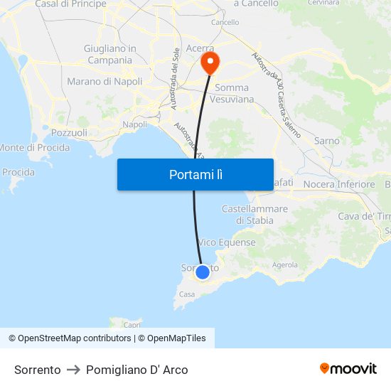 Sorrento to Pomigliano D' Arco map