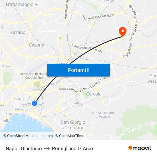 Napoli Gianturco to Pomigliano D' Arco map