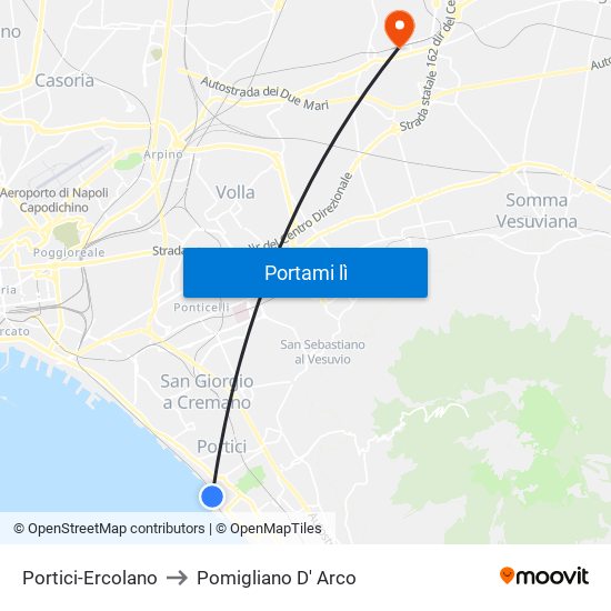 Portici-Ercolano to Pomigliano D' Arco map