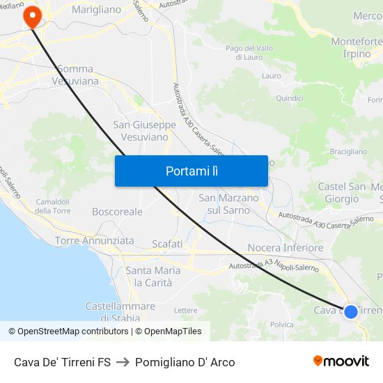 Cava De' Tirreni FS to Pomigliano D' Arco map