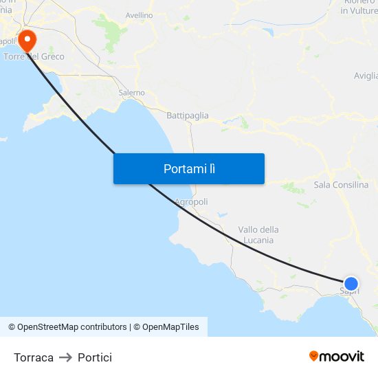 Torraca to Portici map