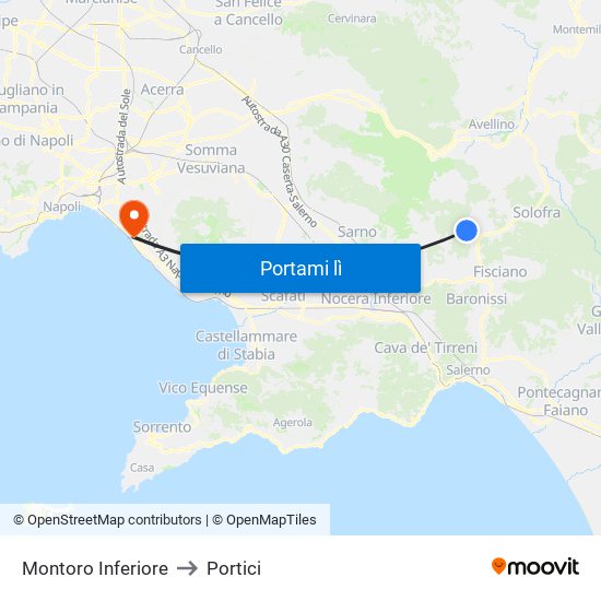 Montoro Inferiore to Portici map
