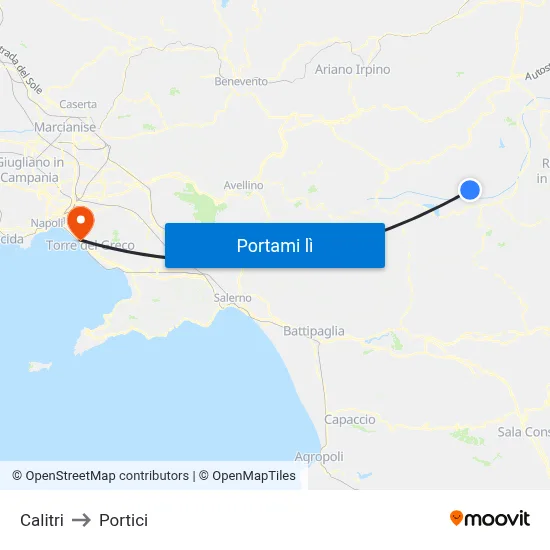 Calitri to Portici map