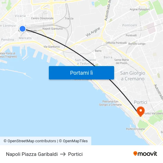 Napoli Piazza Garibaldi to Portici map