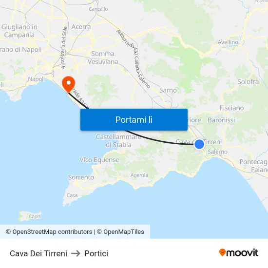 Cava Dei Tirreni to Portici map