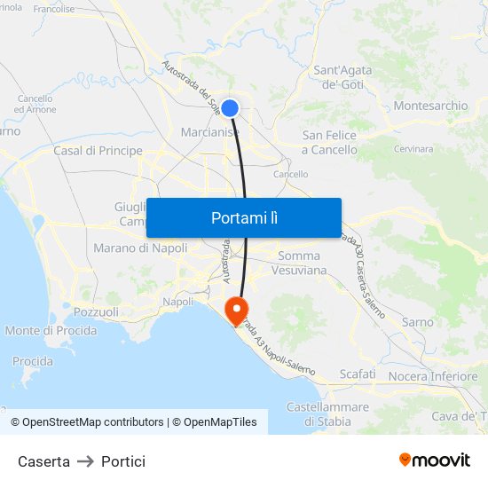 Caserta to Portici map