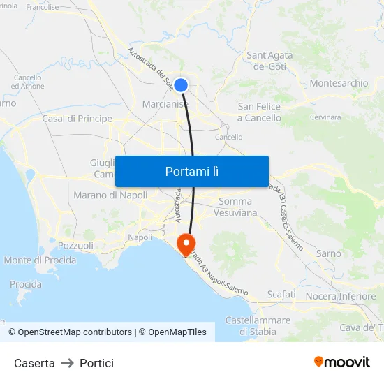 Caserta to Portici map