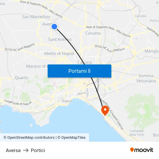 Aversa to Portici map