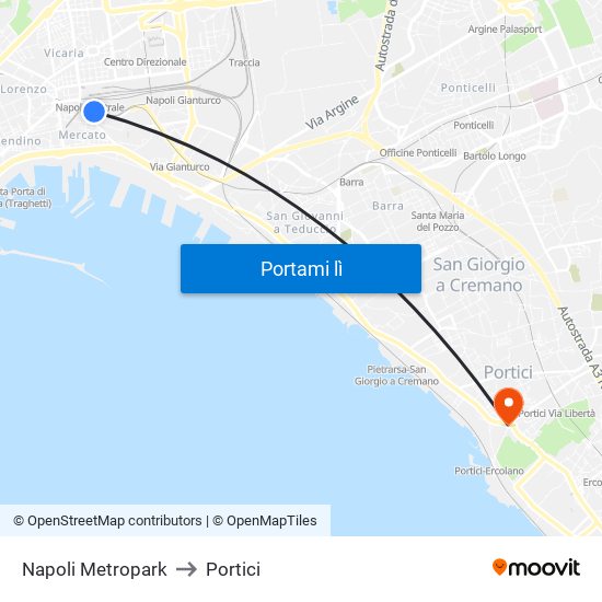 Napoli Metropark to Portici map