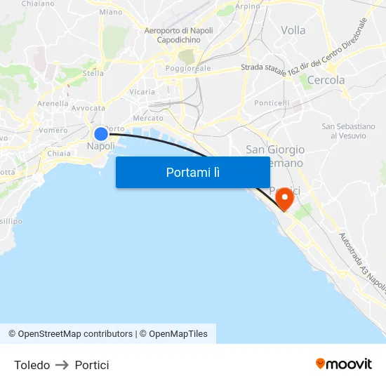 Toledo to Portici map