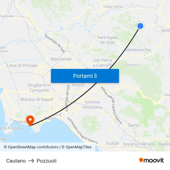 Cautano to Pozzuoli map
