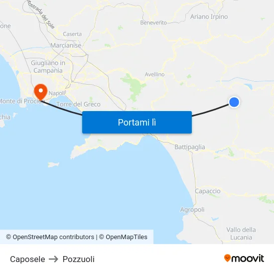 Caposele to Pozzuoli map