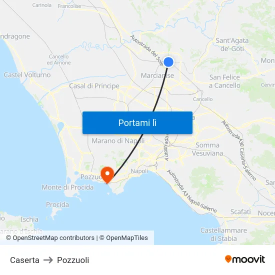 Caserta to Pozzuoli map