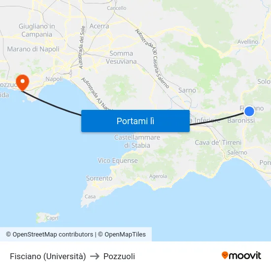 Fisciano (Università) to Pozzuoli map