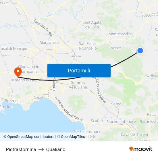Pietrastornina to Qualiano map