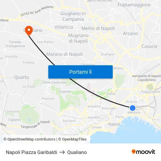 Napoli Piazza Garibaldi to Qualiano map