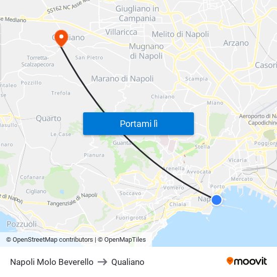 Napoli Molo Beverello to Qualiano map