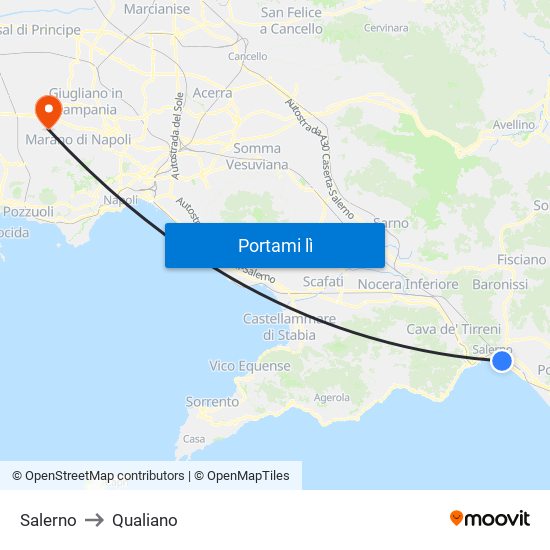 Salerno to Qualiano map