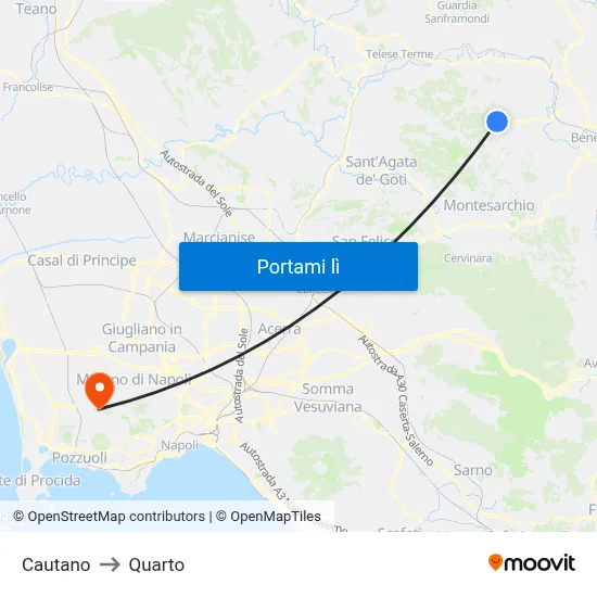Cautano to Quarto map