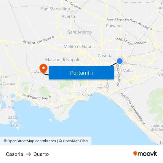 Casoria to Quarto map