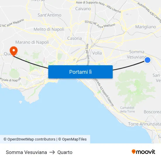 Somma Vesuviana to Quarto map