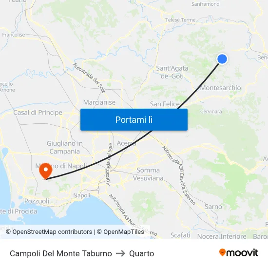 Campoli Del Monte Taburno to Quarto map