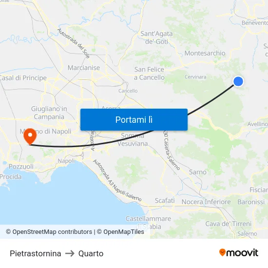 Pietrastornina to Quarto map
