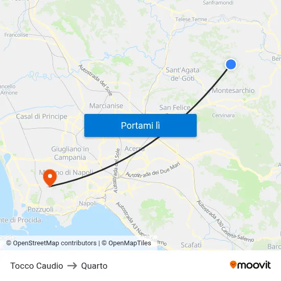 Tocco Caudio to Quarto map