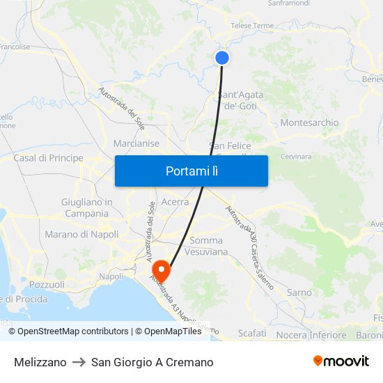 Melizzano to San Giorgio A Cremano map