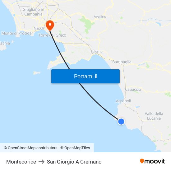 Montecorice to San Giorgio A Cremano map