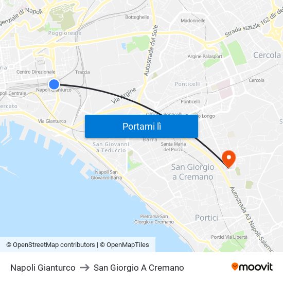 Napoli Gianturco to San Giorgio A Cremano map