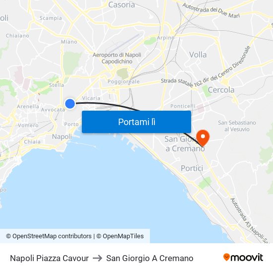 Napoli Piazza Cavour to San Giorgio A Cremano map