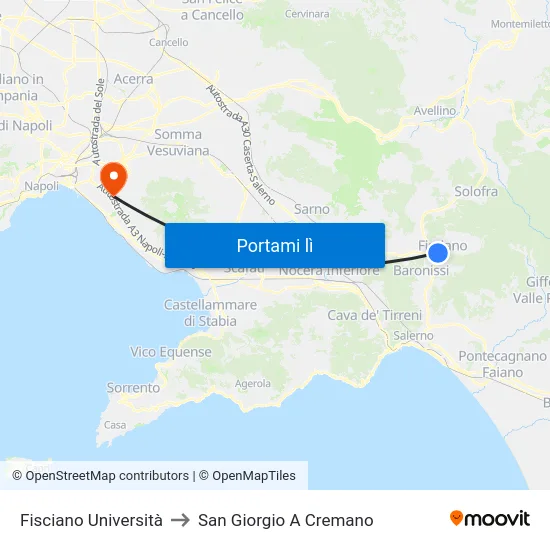 Fisciano Università to San Giorgio A Cremano map