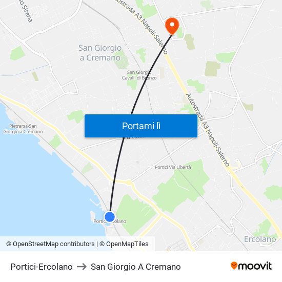 Portici-Ercolano to San Giorgio A Cremano map