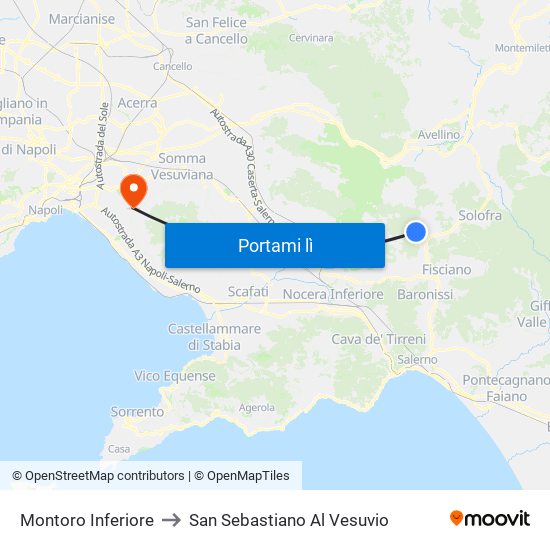 Montoro Inferiore to San Sebastiano Al Vesuvio map