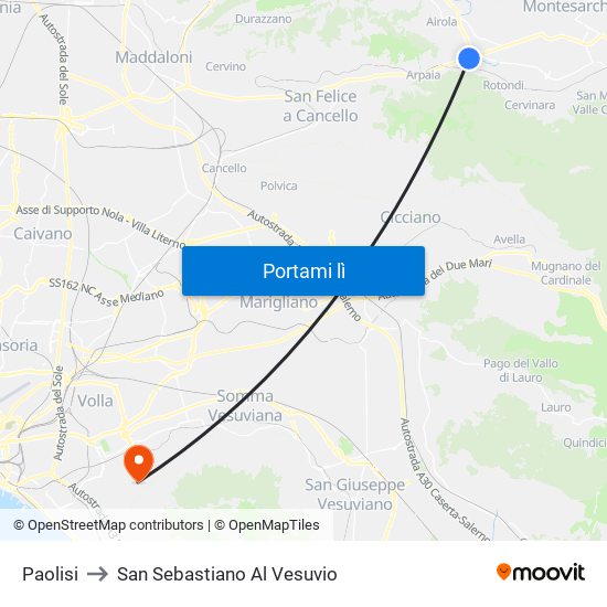 Paolisi to San Sebastiano Al Vesuvio map