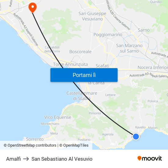 Amalfi to San Sebastiano Al Vesuvio map