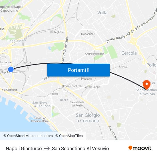 Napoli Gianturco to San Sebastiano Al Vesuvio map