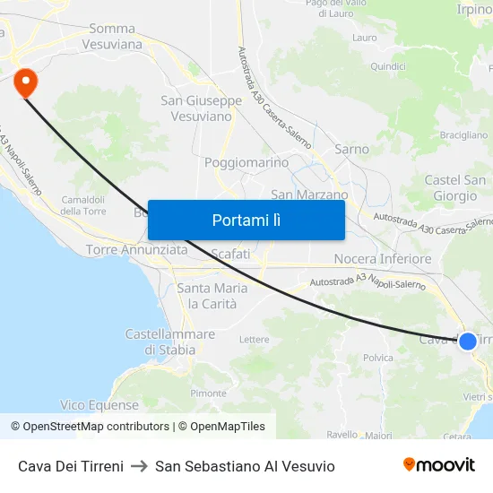 Cava Dei Tirreni to San Sebastiano Al Vesuvio map
