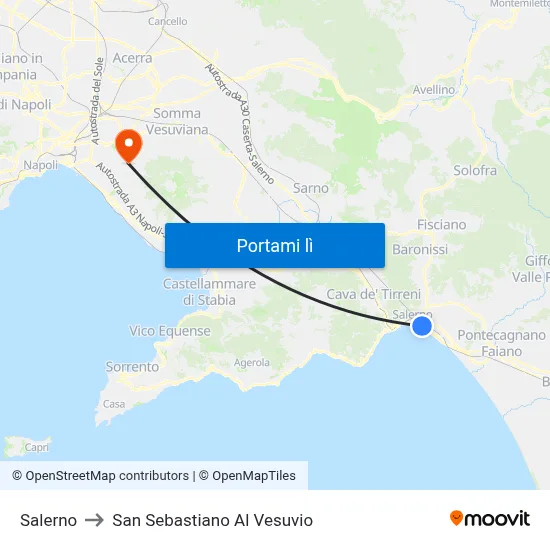 Salerno to San Sebastiano Al Vesuvio map