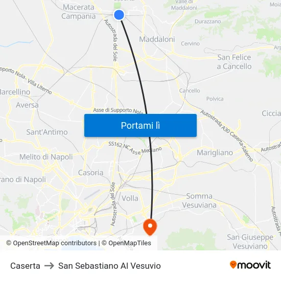 Caserta to San Sebastiano Al Vesuvio map