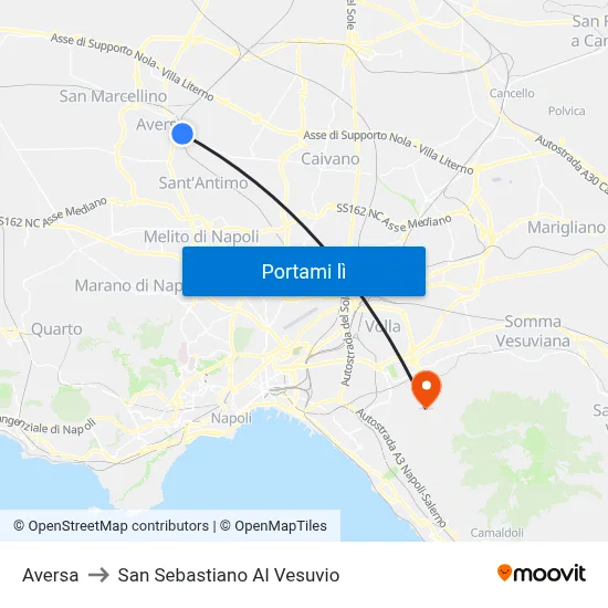 Aversa to San Sebastiano Al Vesuvio map