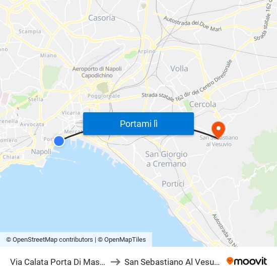 Via Calata Porta Di Massa to San Sebastiano Al Vesuvio map