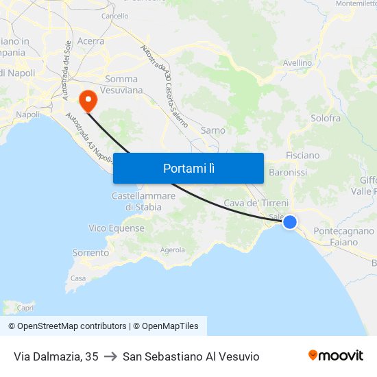 Via Dalmazia, 35 to San Sebastiano Al Vesuvio map