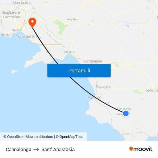 Cannalonga to Sant' Anastasia map