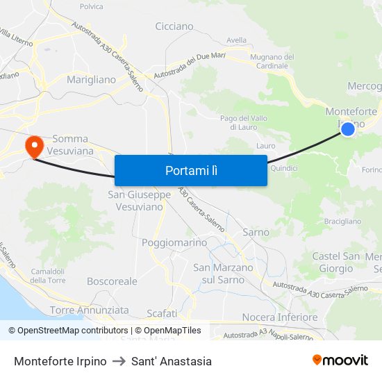 Monteforte Irpino to Sant' Anastasia map